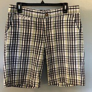 DOCKERS Bermuda Shorts Womens Size 12 Blue Plaid Cotton NWOT